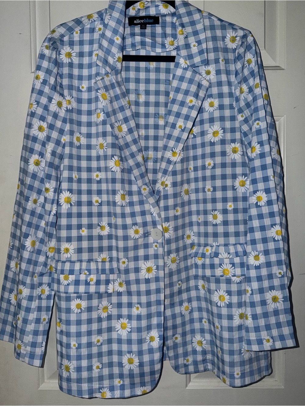 alice + blue Light Blue Gingham Daisy-Print Blazer Jacket